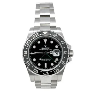 Rolex Men's GMT-MASTER II Stainless Steel 40mm Black Dot Dial Watch Reference #: 116710LN