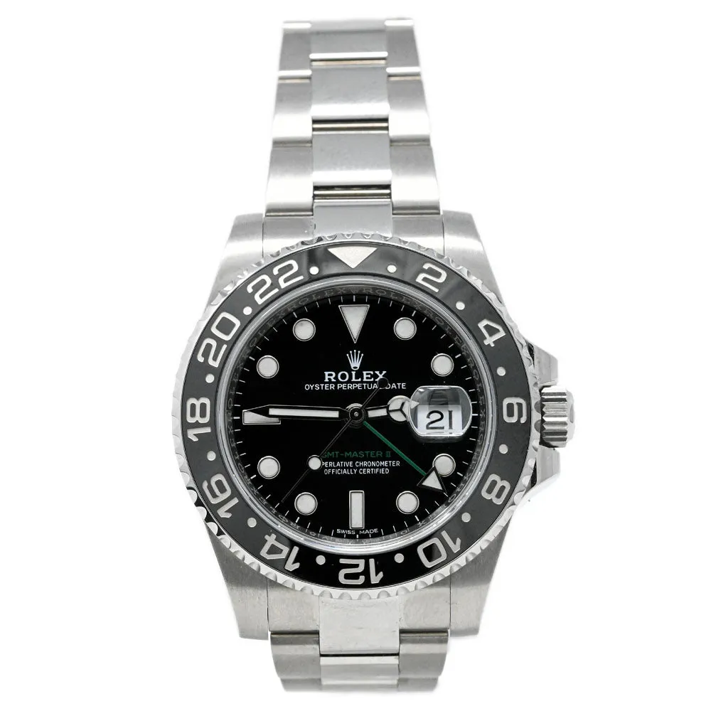 Rolex Men's GMT-MASTER II Stainless Steel 40mm Black Dot Dial Watch Reference #: 116710LN