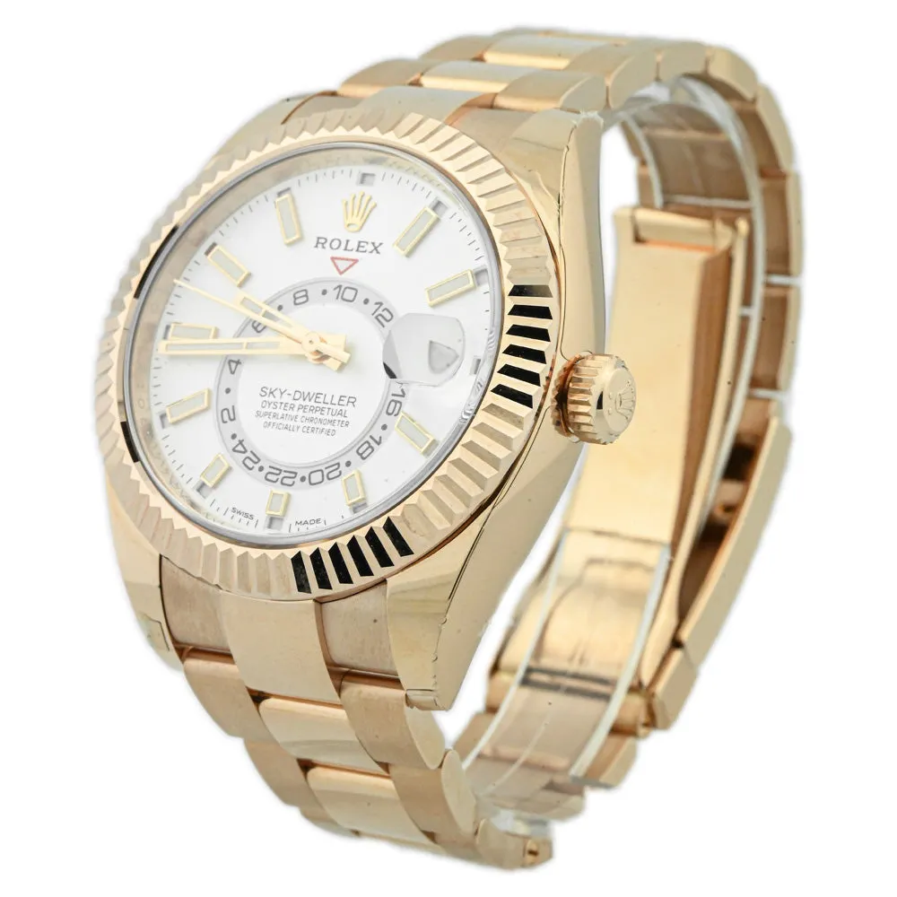 Rolex Men's Sky-Dweller 18K Everose Gold 42mm White Stick Dial Watch Reference #: 326935