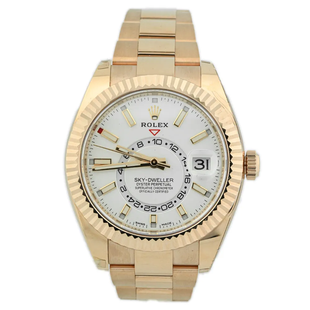 Rolex Men's Sky-Dweller 18K Everose Gold 42mm White Stick Dial Watch Reference #: 326935