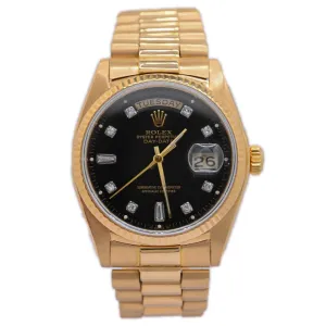 Rolex President Day-Date 18K Yellow Gold 36mm Custom Black Diamond Dial Watch Reference# 1803