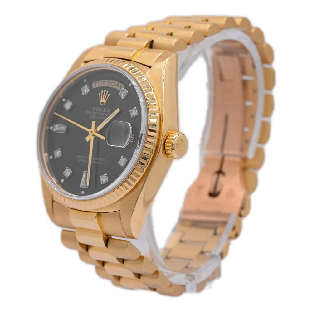 Rolex President Day-Date 18K Yellow Gold 36mm Custom Black Diamond Dial Watch Reference# 1803