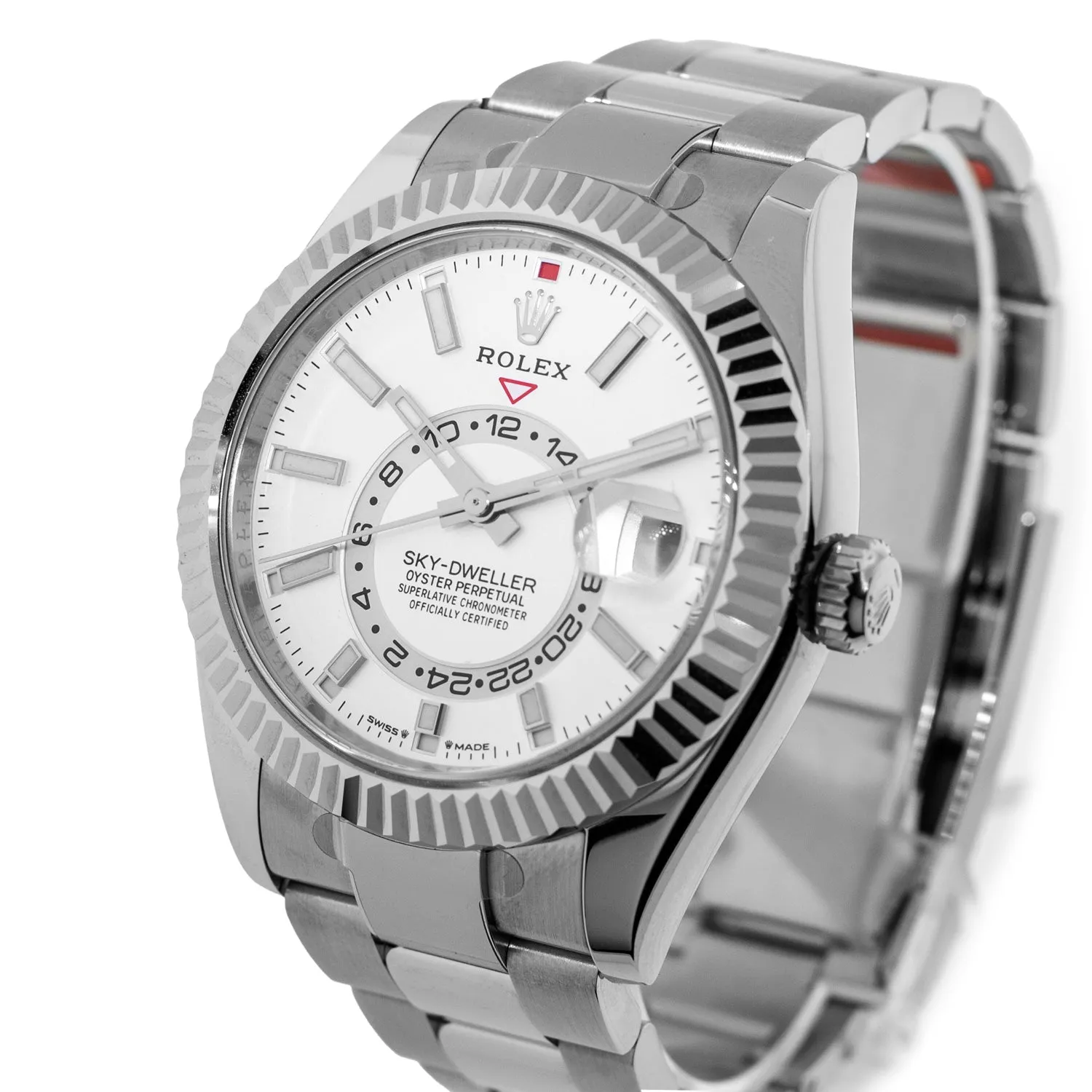 Rolex Sky-Dweller 42mm White Gold & Steel White Index Dial & Fluted Bezel 336934