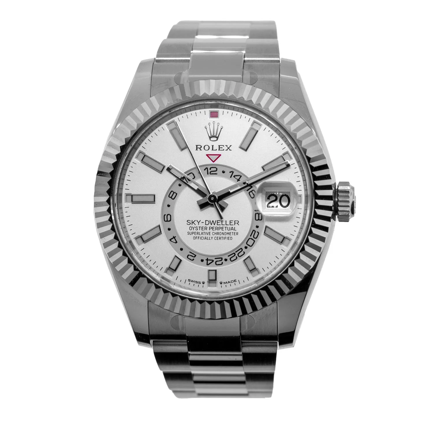 Rolex Sky-Dweller 42mm White Gold & Steel White Index Dial & Fluted Bezel 336934