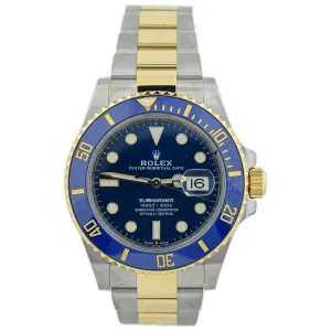Rolex Submariner Date 18K Yellow Gold & Steel 41mm Blue Dot Dial Watch Ref# 126613LB