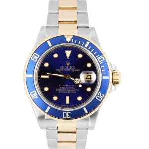 Rolex Submariner Date Two-Tone 18k Gold Stainless Steel Blue 40mm 16803 Watch