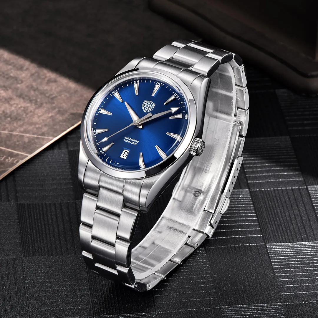 RollsTimi RT-7912 Automatic Men's Watches 38.6mm Stainless Steel Mechanical 100M Waterproof Wrist Watch for Men, TMI NH35 Movt, Sapphire Dial Glass