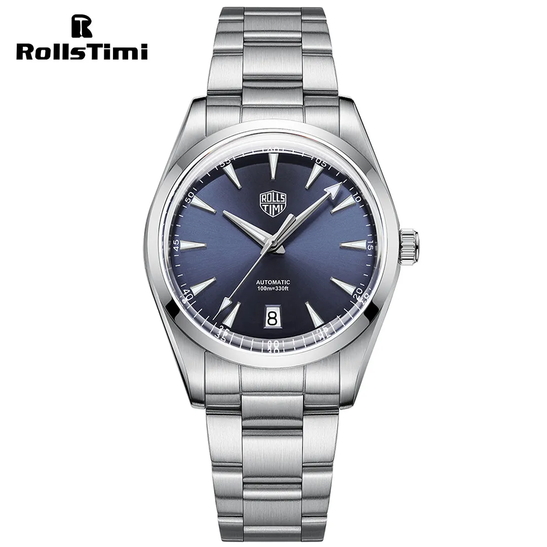 RollsTimi RT-7912 Automatic Men's Watches 38.6mm Stainless Steel Mechanical 100M Waterproof Wrist Watch for Men, TMI NH35 Movt, Sapphire Dial Glass