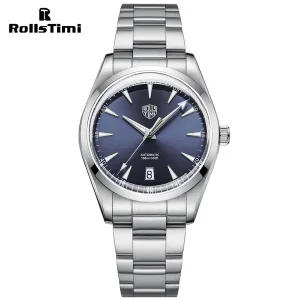 RollsTimi RT-7912 Automatic Men's Watches 38.6mm Stainless Steel Mechanical 100M Waterproof Wrist Watch for Men, TMI NH35 Movt, Sapphire Dial Glass