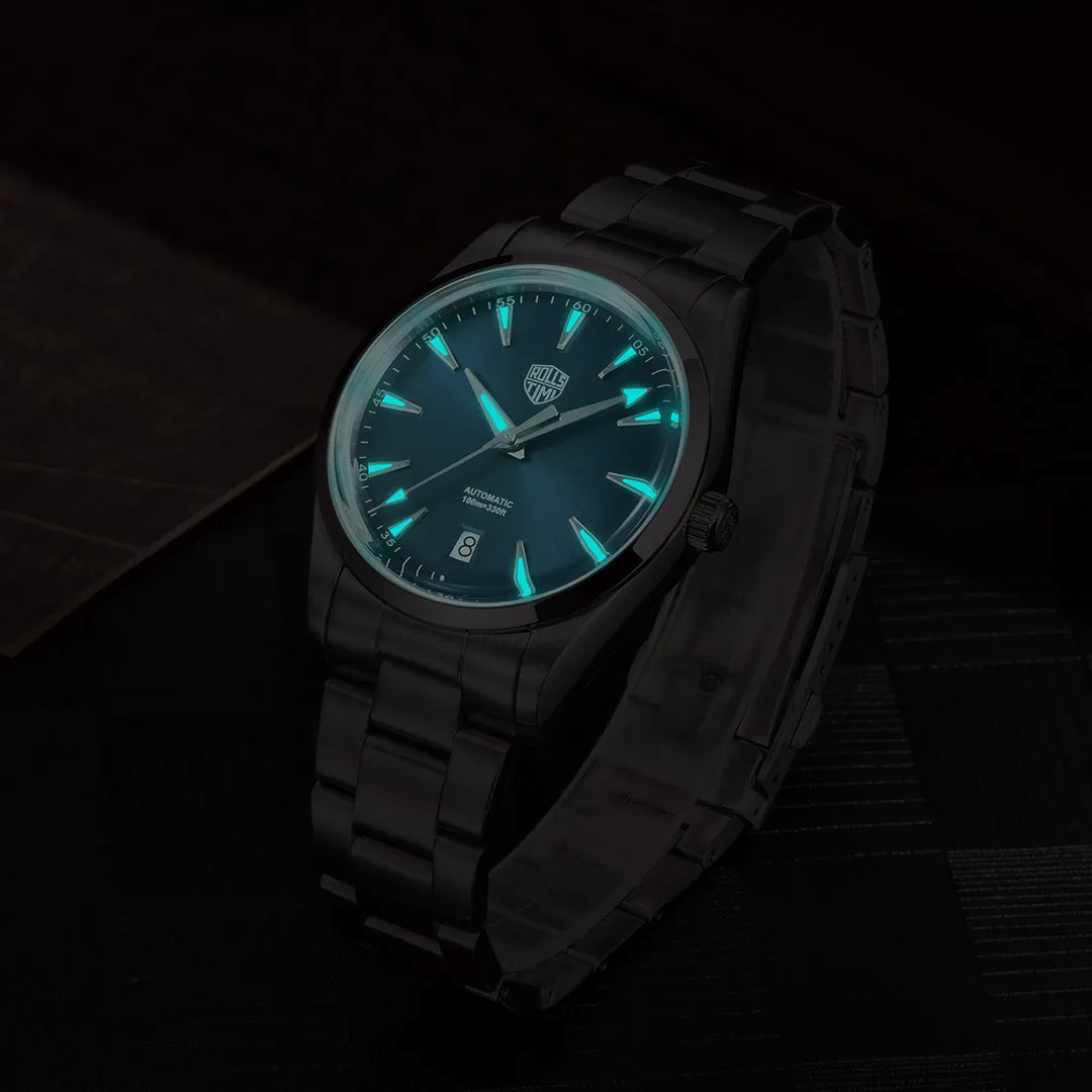 RollsTimi RT-7912 Automatic Men's Watches 38.6mm Stainless Steel Mechanical 100M Waterproof Wrist Watch for Men, TMI NH35 Movt, Sapphire Dial Glass