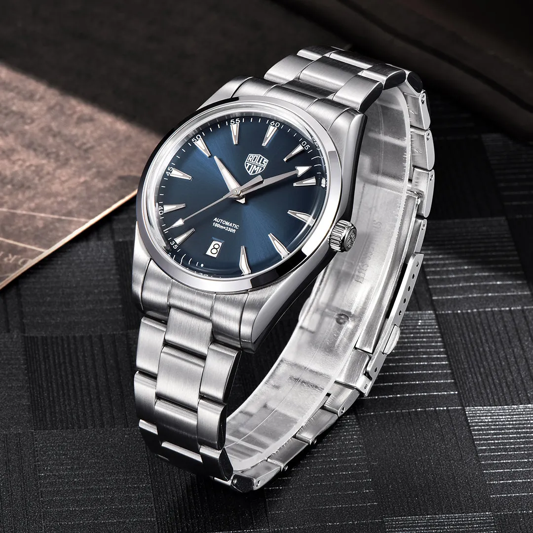 RollsTimi RT-7912 Automatic Men's Watches 38.6mm Stainless Steel Mechanical 100M Waterproof Wrist Watch for Men, TMI NH35 Movt, Sapphire Dial Glass