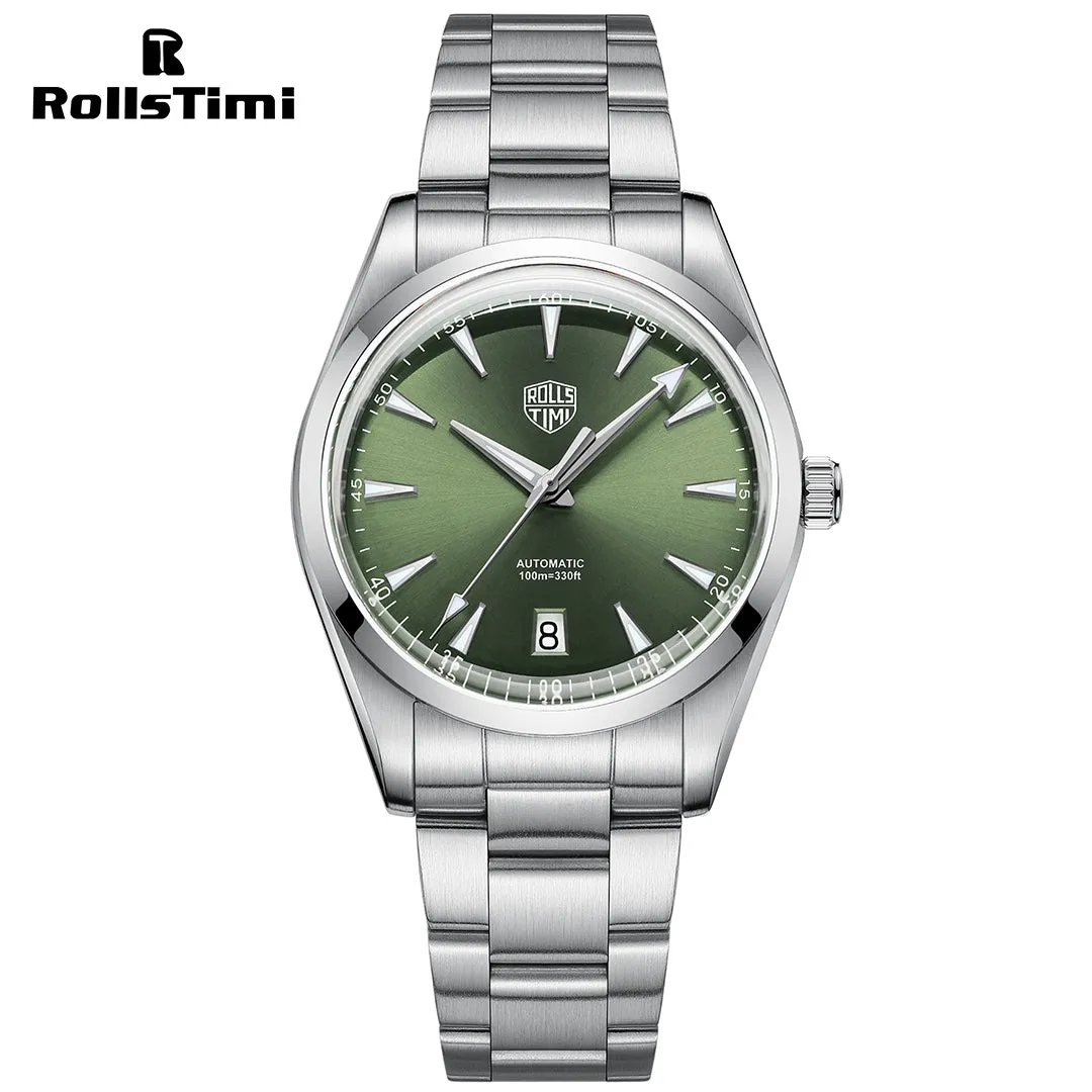RollsTimi RT-7912 Automatic Men's Watches 38.6mm Stainless Steel Mechanical 100M Waterproof Wrist Watch for Men, TMI NH35 Movt, Sapphire Dial Glass