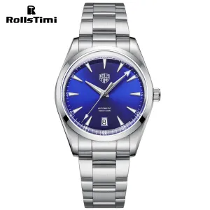 RollsTimi RT-7912 Automatic Men's Watches 38.6mm Stainless Steel Mechanical 100M Waterproof Wrist Watch for Men, TMI NH35 Movt, Sapphire Dial Glass