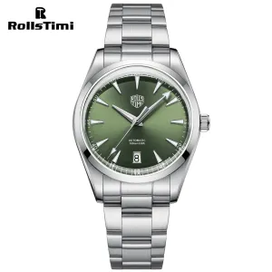 RollsTimi RT-7912 Automatic Men's Watches 38.6mm Stainless Steel Mechanical 100M Waterproof Wrist Watch for Men, TMI NH35 Movt, Sapphire Dial Glass