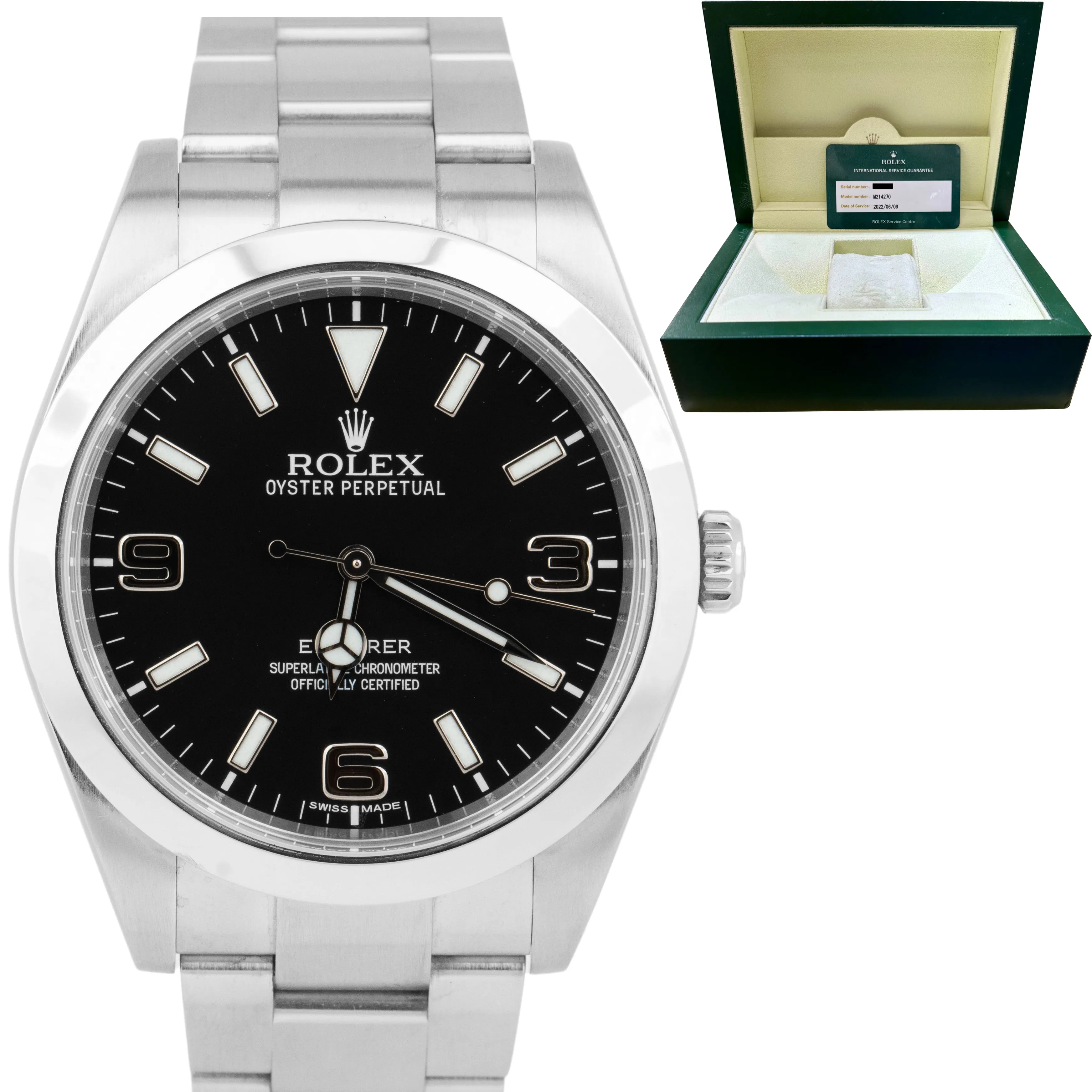 RSC 2022 Rolex Explorer I Black 39mm Stainless Steel MK1 Watch 214270 BOX