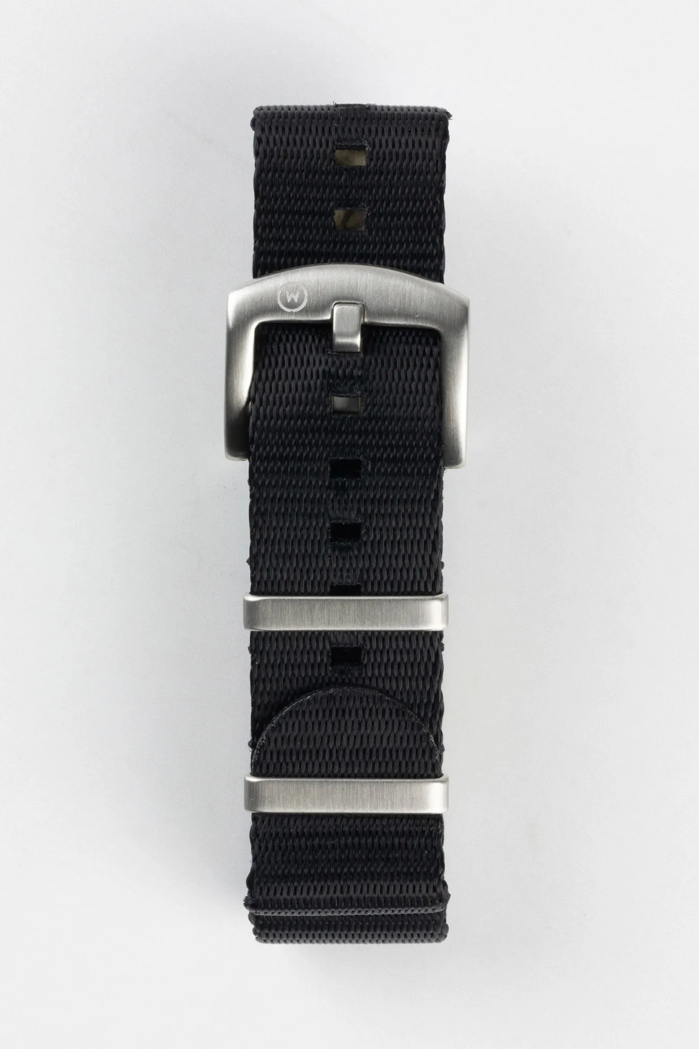 Seatbelt Nylon Watch Strap in BLACK with BRUSHED STEEL Hardware