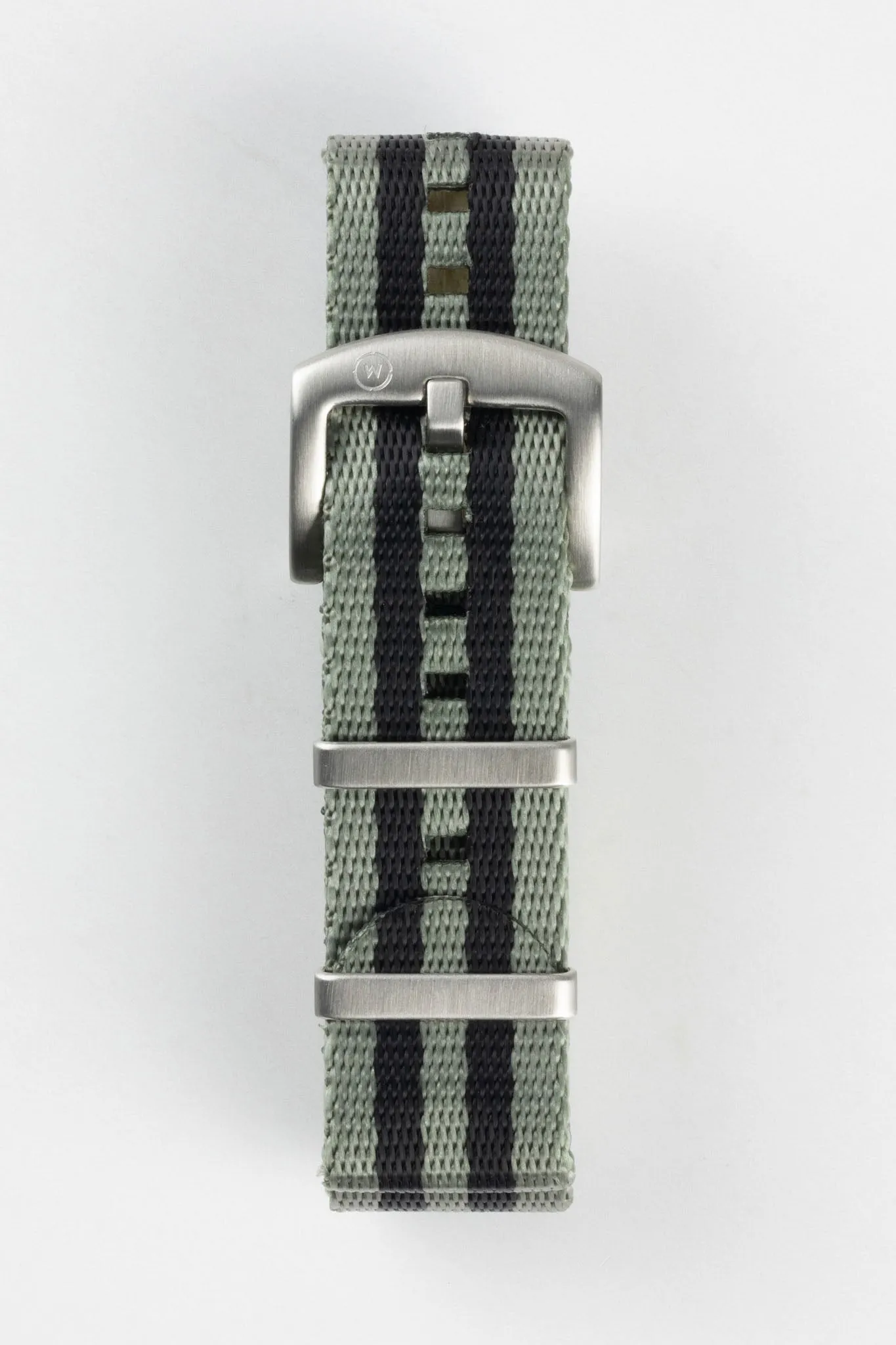 Seatbelt Nylon Watch Strap in GREY & BLACK Stripes with BRUSHED STEEL Hardware