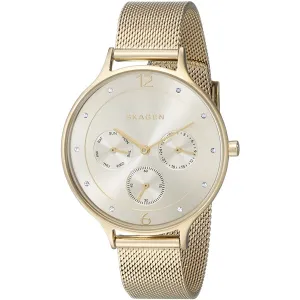 Skagen Anita Gold Mesh Bracelet Gold Dial Quartz Watch for Ladies - SKW2313
