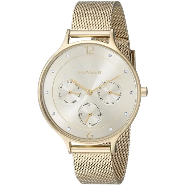 Skagen Anita Gold Mesh Bracelet Gold Dial Quartz Watch for Ladies - SKW2313