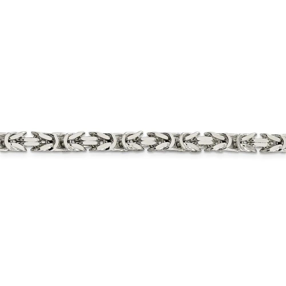 Solid 925 Sterling Silver 5mm Square Byzantine Chain Necklace