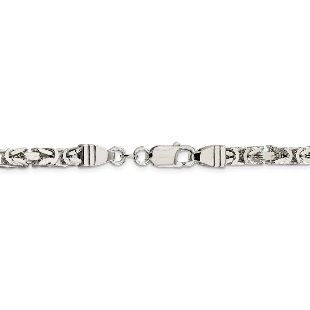 Solid 925 Sterling Silver 5mm Square Byzantine Chain Necklace