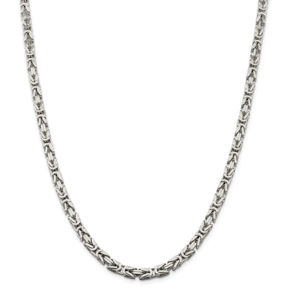 Solid 925 Sterling Silver 5mm Square Byzantine Chain Necklace