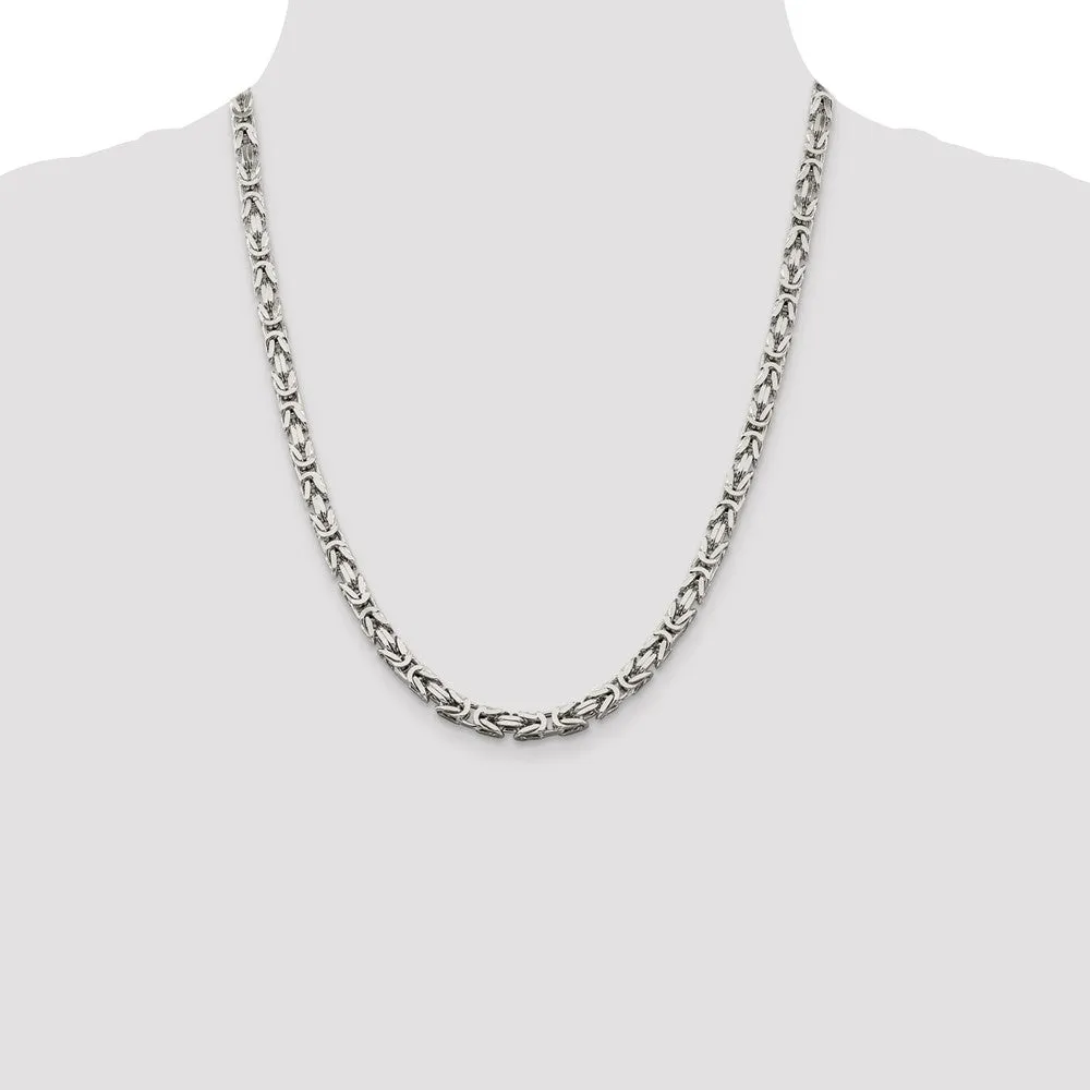 Solid 925 Sterling Silver 5mm Square Byzantine Chain Necklace