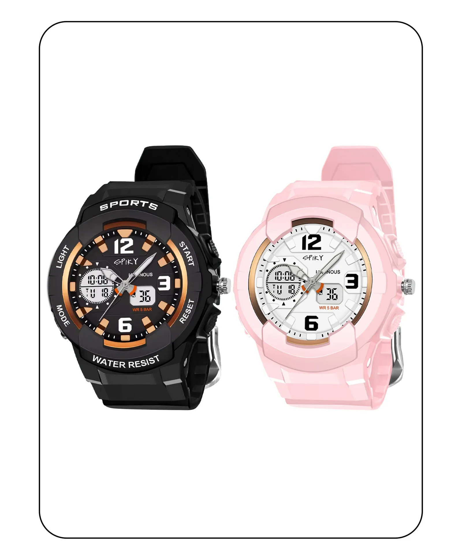 Spiky Round Sports Dual Time Kids Watches Combo