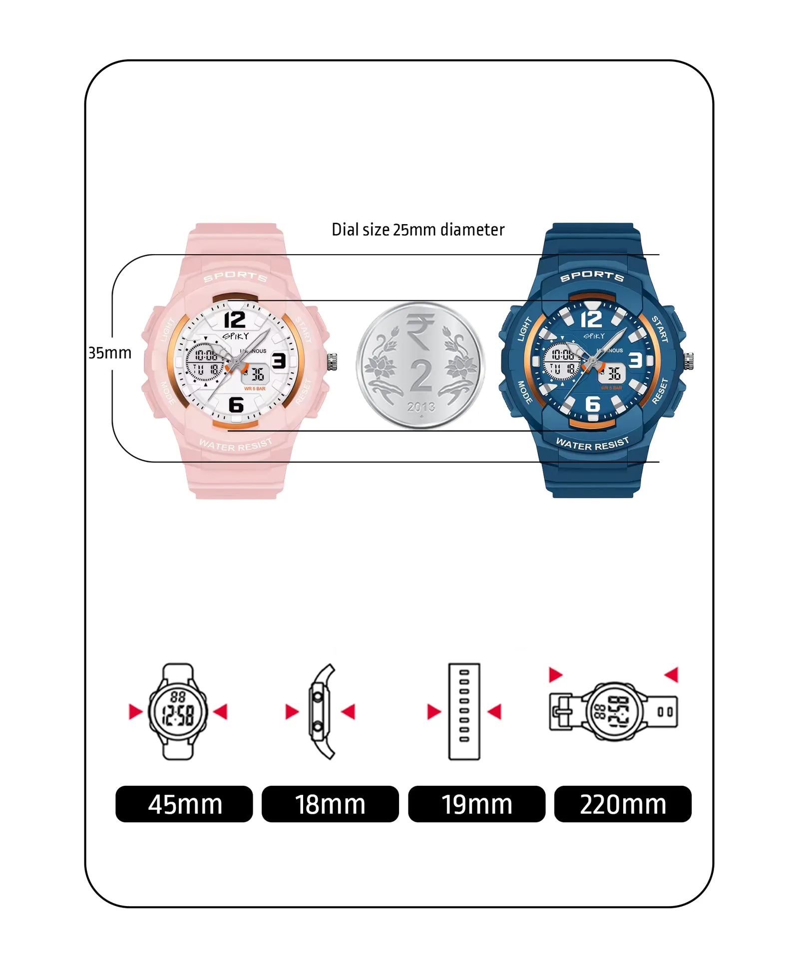 Spiky Round Sports Dual Time Kids Watches Combo