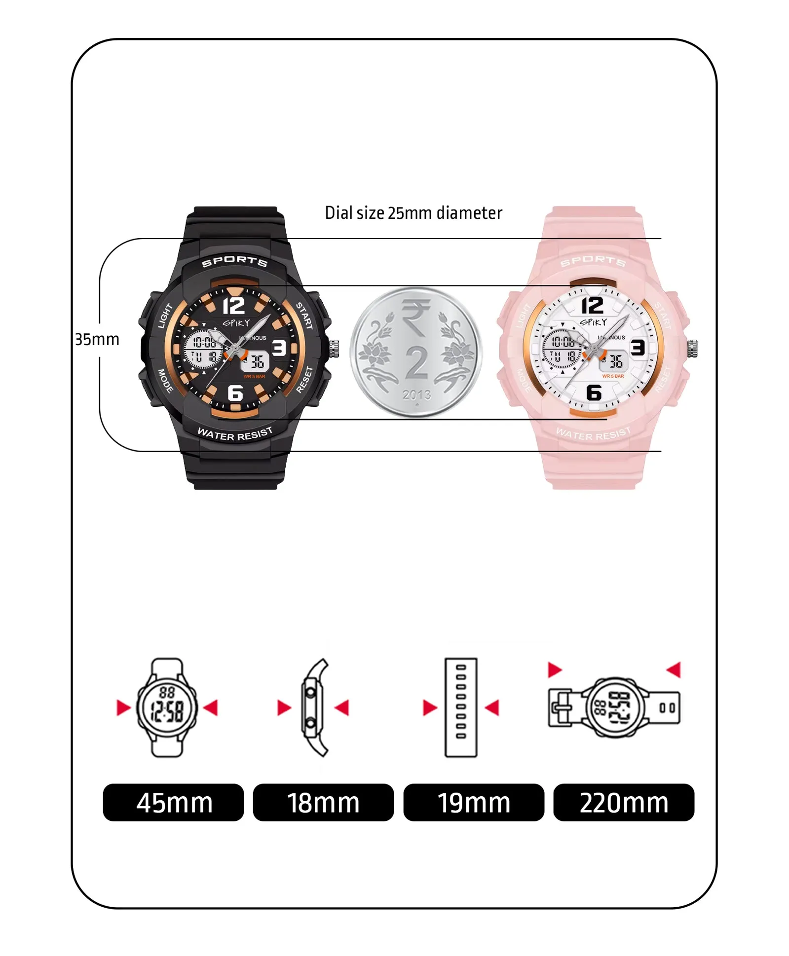 Spiky Round Sports Dual Time Kids Watches Combo