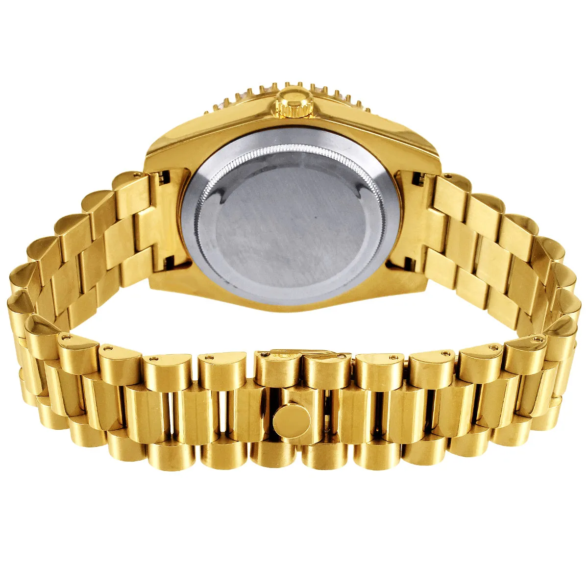 Stainless Steel 41mm Red Baguette Dial Icy Bezel Watch