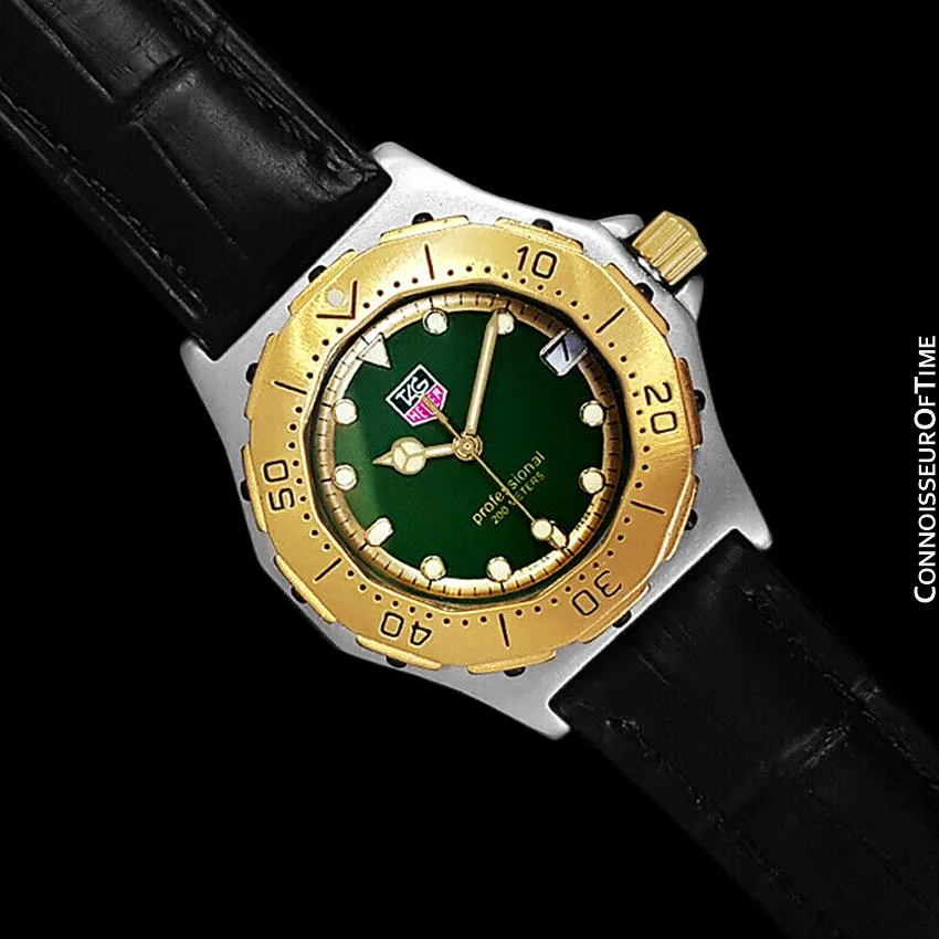 TAG Heuer 3000 Mens Full Size Quartz Divers Green Dial Watch, 934.206 - Stainless Steel & 18K Gold Plated
