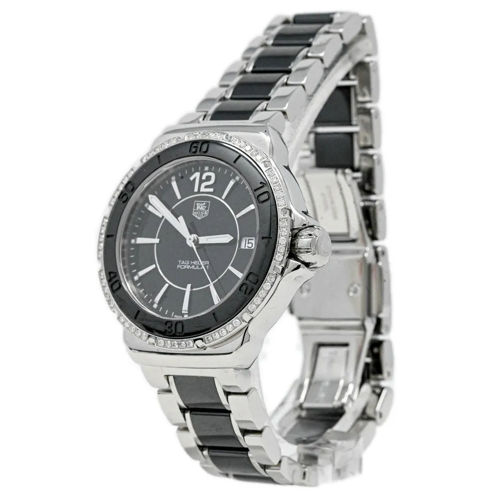 Tag Heuer Ladies Formula 1 Stainless Steel & Ceramic 37mm Black Stick Dial Watch Reference #: WAH1212.BA0859