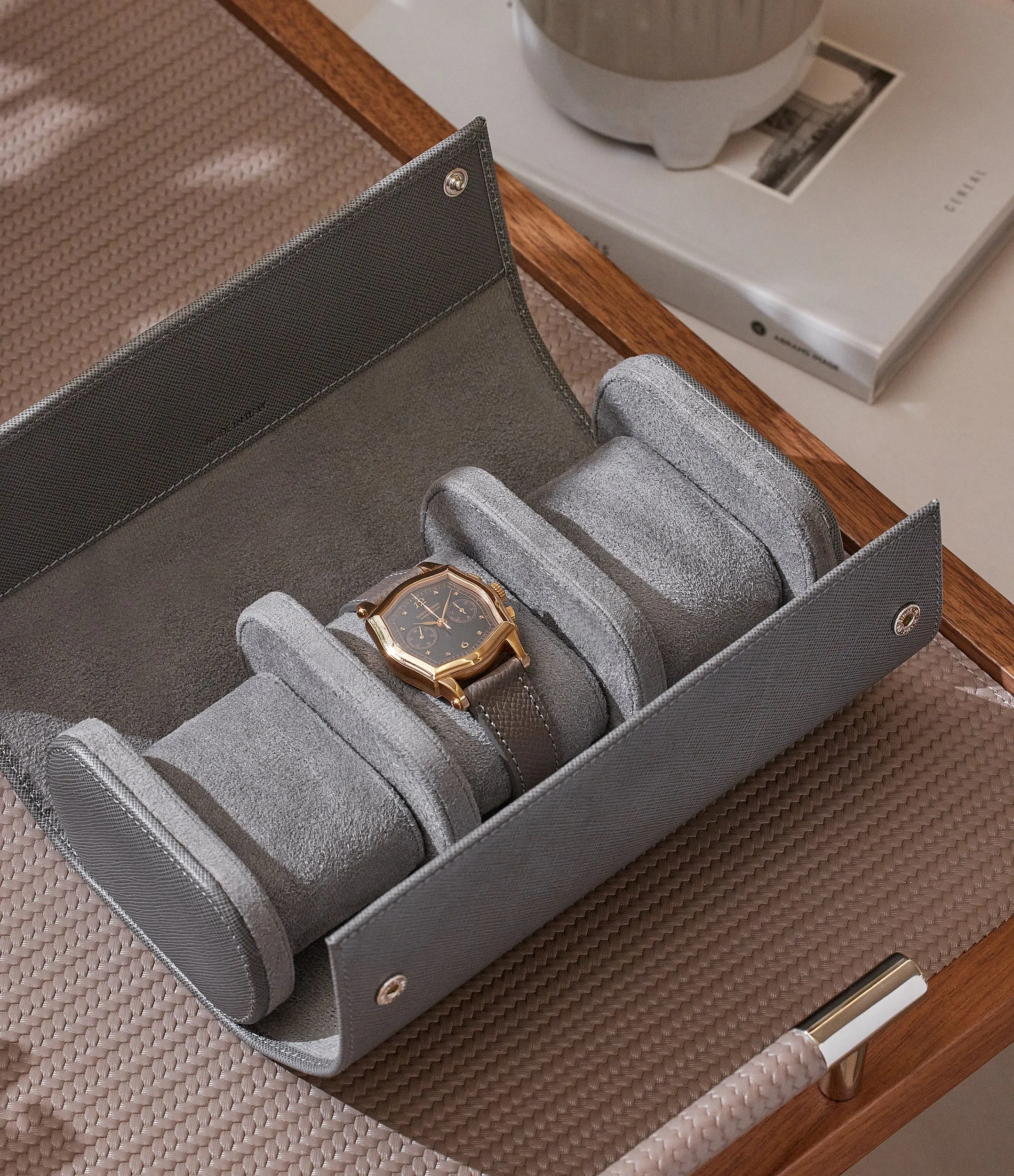 three-watch roll, saffiano