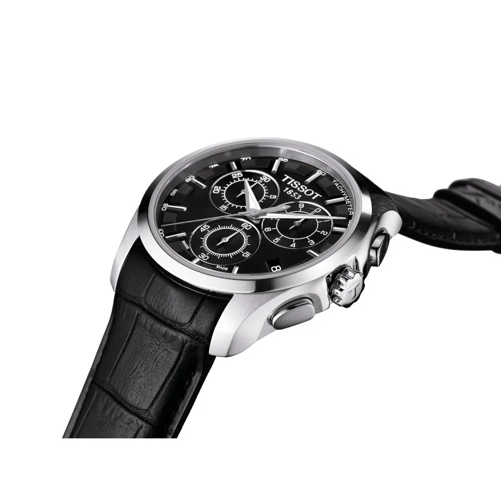 Tissot Couturier Mens Stainless Steel Chronograph Black Leather Strap Watch