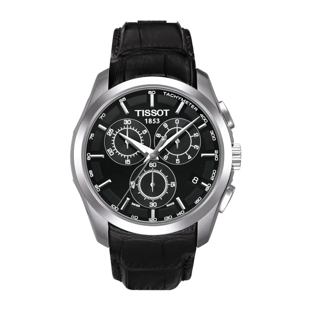 Tissot Couturier Mens Stainless Steel Chronograph Black Leather Strap Watch