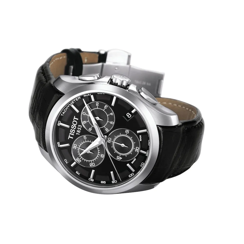 Tissot Couturier Mens Stainless Steel Chronograph Black Leather Strap Watch