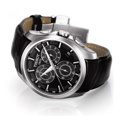 Tissot Couturier Mens Stainless Steel Chronograph Black Leather Strap Watch