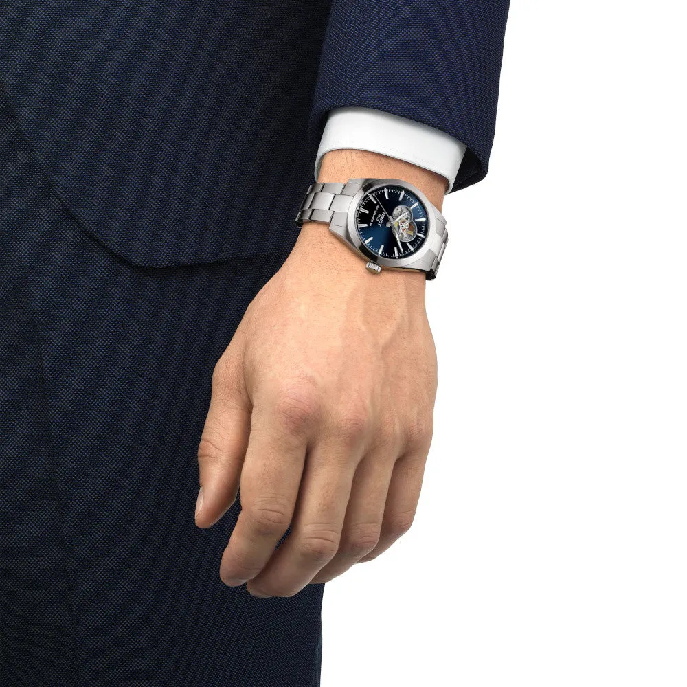 Tissot Gentlemen Powermatic 80 Open Heart Stainless Steel Blue Dial Watch