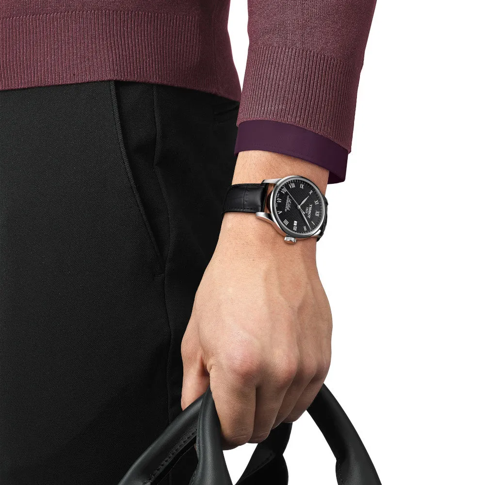 Tissot Le Locle Powermatic 80 Mens Stainless Steel Black Dial Black Leather Strap Watch