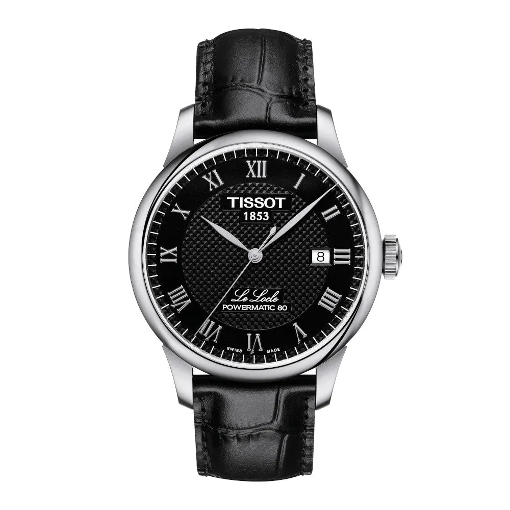 Tissot Le Locle Powermatic 80 Mens Stainless Steel Black Dial Black Leather Strap Watch