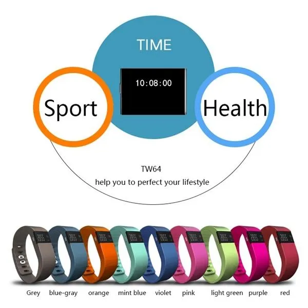 TW64 Bluetooth Smart Watches Smartband Wristband Pedometer Heath Blue