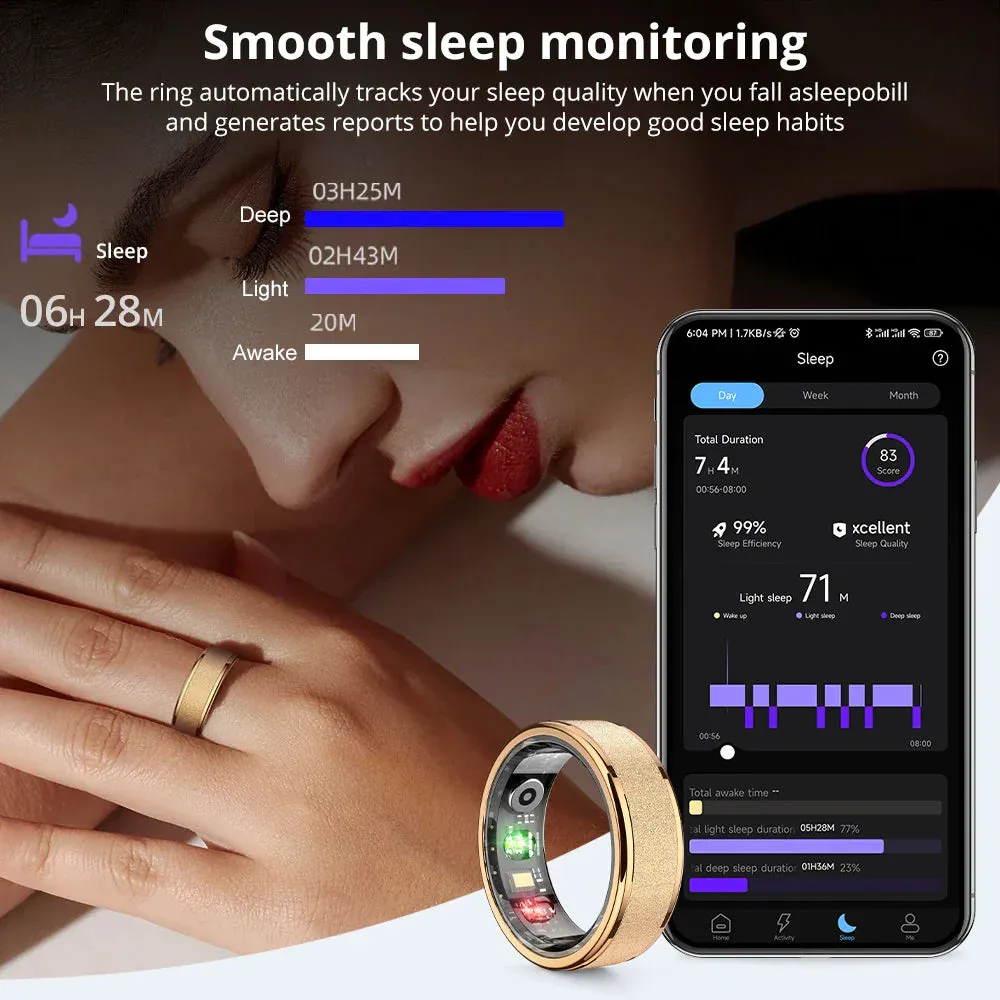 Unisex Smart Ring With Charging Case Health & Sleep Monitor 5Atm Waterproof