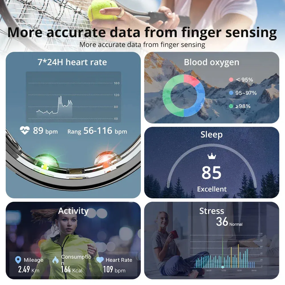 Unisex Smart Ring With Charging Case Health & Sleep Monitor 5Atm Waterproof