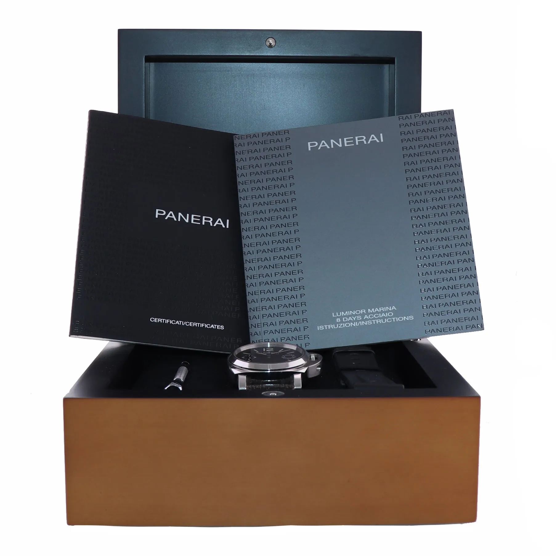 UNPOLISHED PAPERS Panerai PAM00590 Luminor Marina 8 Day Steel 44mm Acciaio Watch