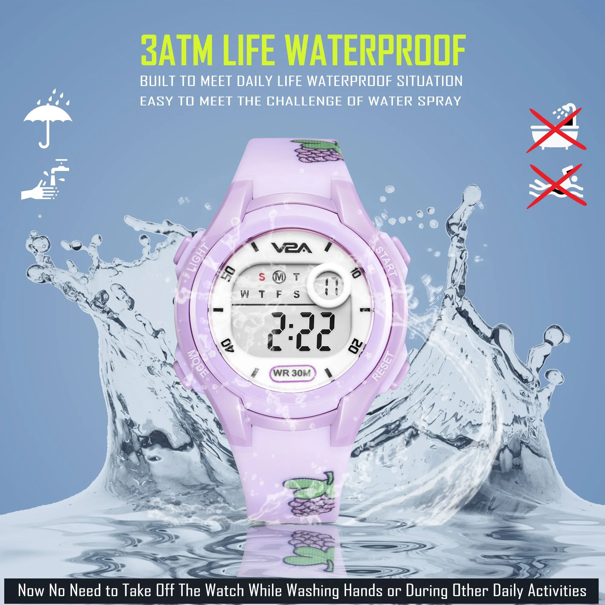 V2A Boys and Girls Kids Watch - Waterproof Watch, Gifts for Boys and Girls Age 5-13 for Multi-Functional 30 M Waterproof Digital Sports Watches for 3 4 5 6 7 Year Old Girls