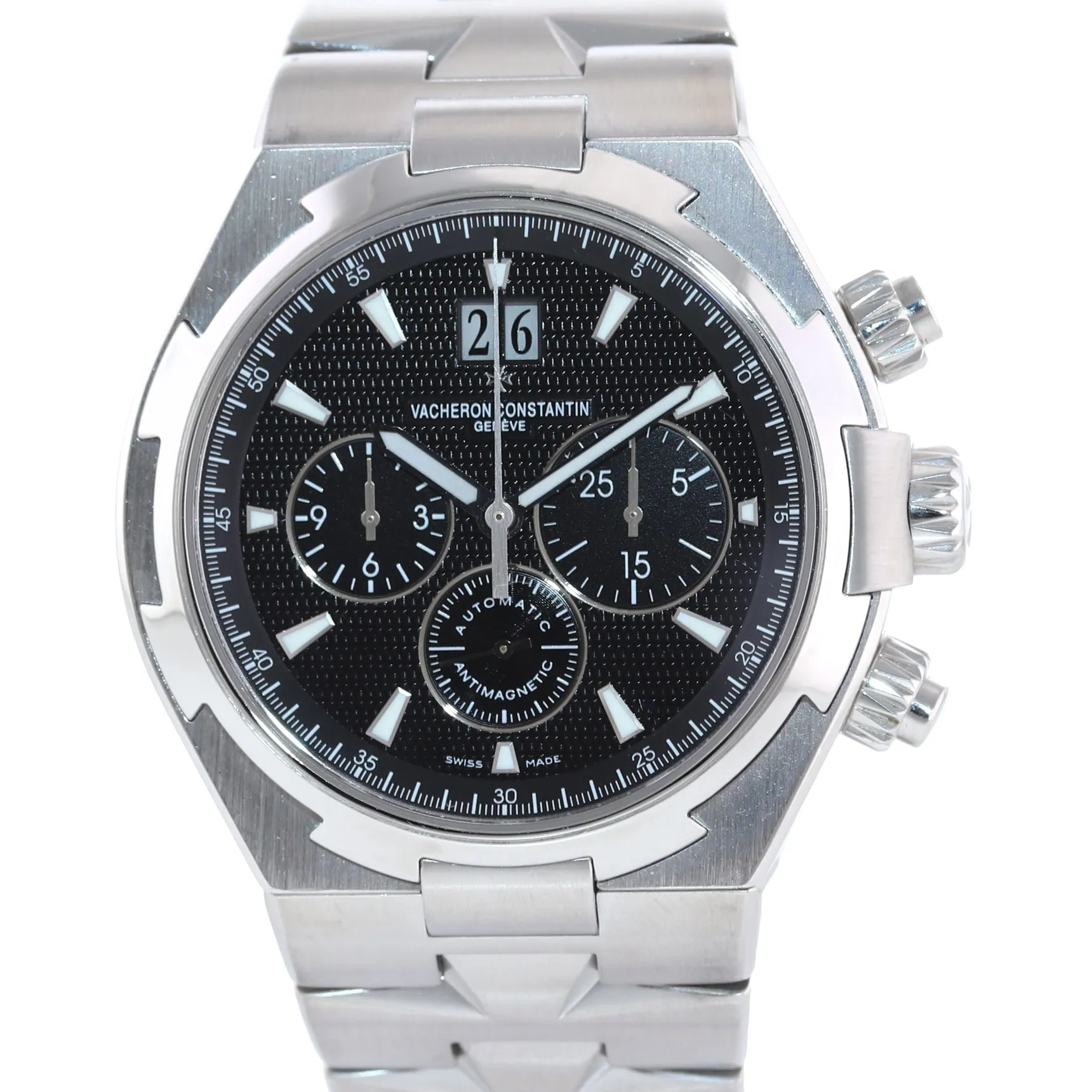 Vacheron Constantin Overseas 49150 42mm Black Steel Chronograph Date Watch
