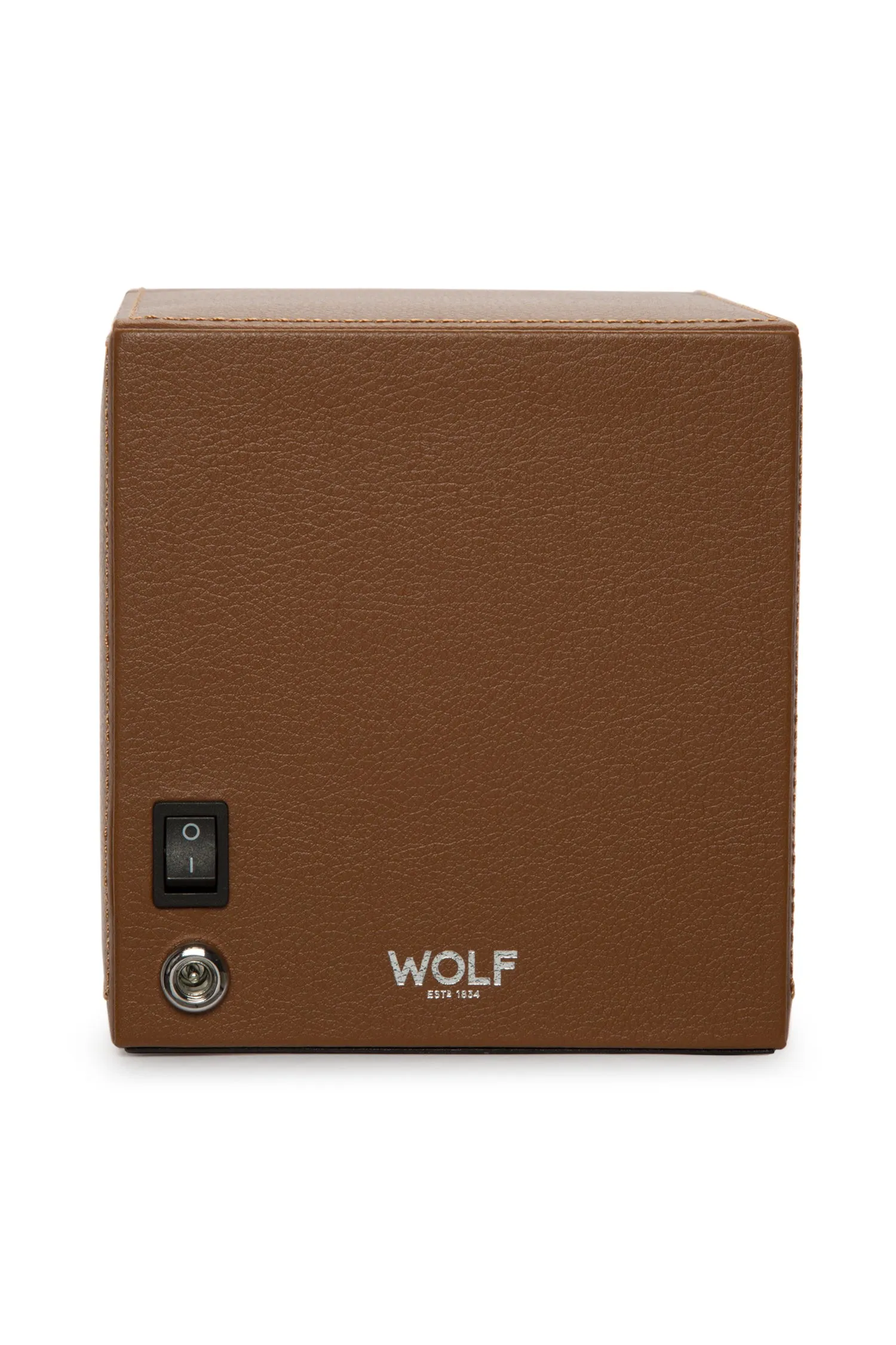 WOLF CUB Single Watch Winder with Cover in COGNAC