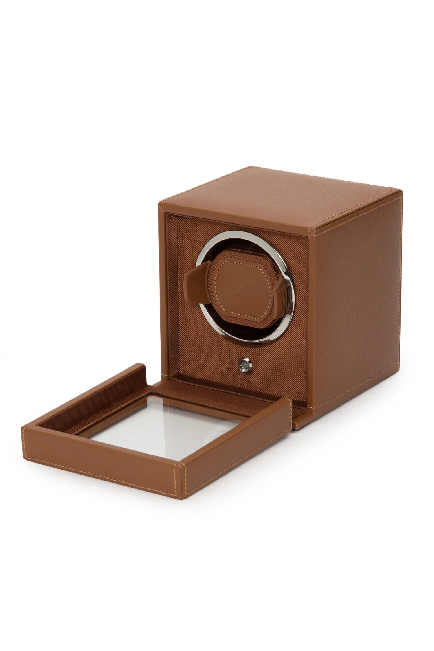 WOLF CUB Single Watch Winder with Cover in COGNAC