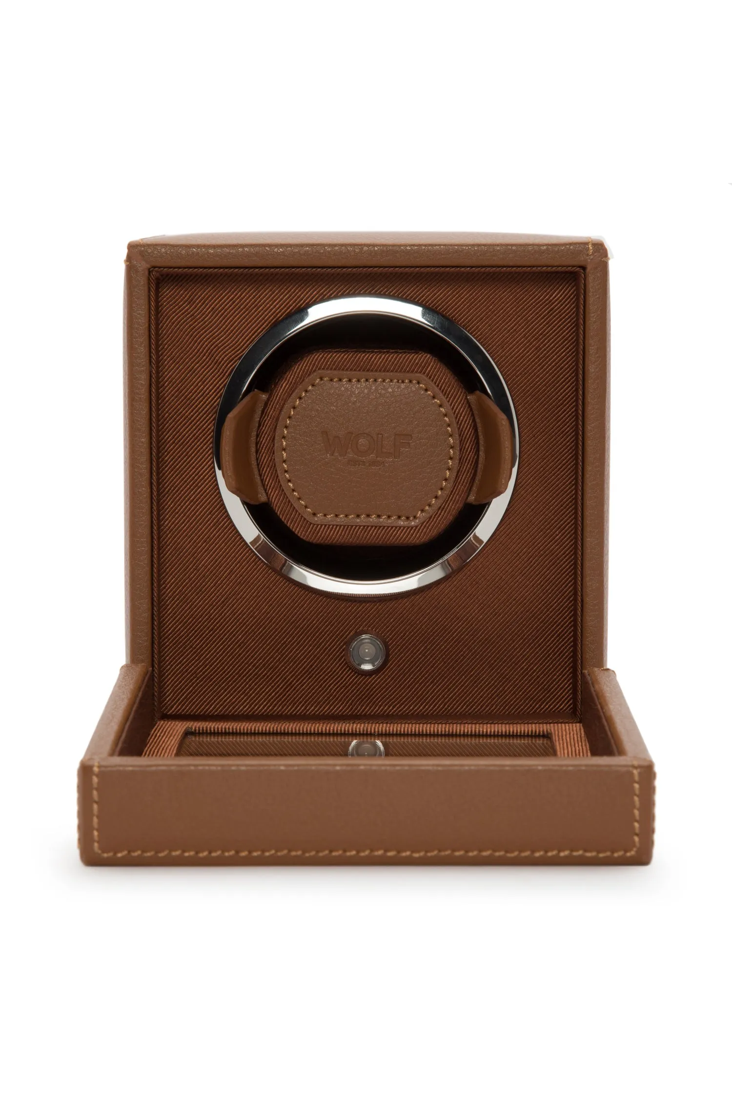 WOLF CUB Single Watch Winder with Cover in COGNAC